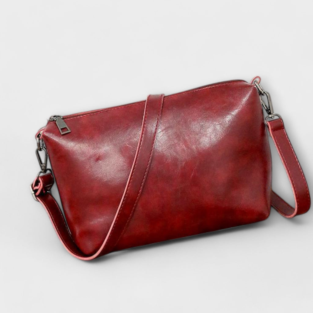 A woman carrying a coordinated vintage-style four-piece bag set on a day out