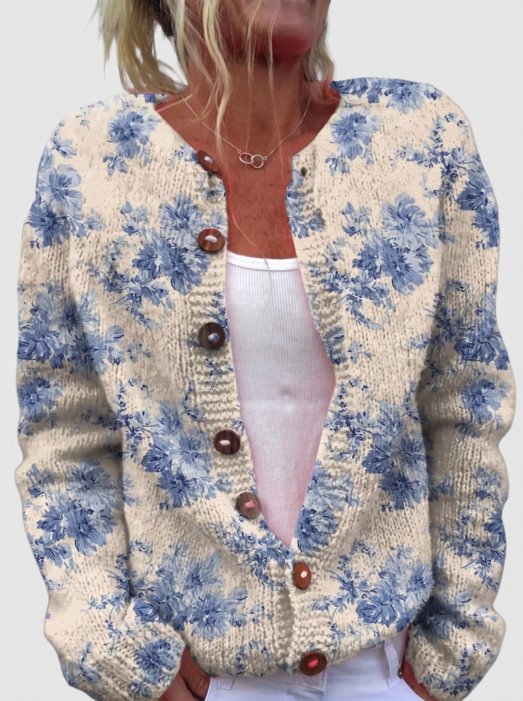 Karen™ | Cardigan with Blue Blooms