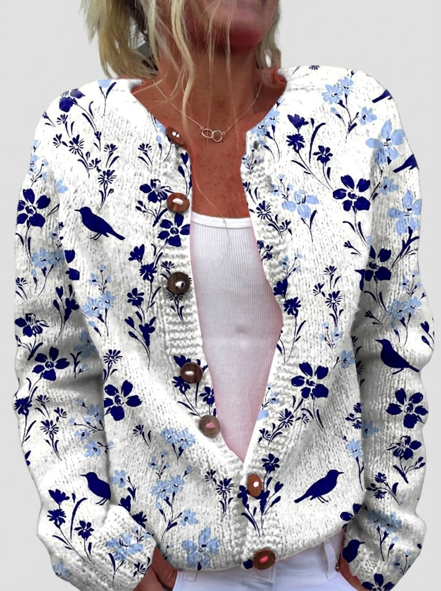 Janet™ | Cardigan with Birds & Blooms