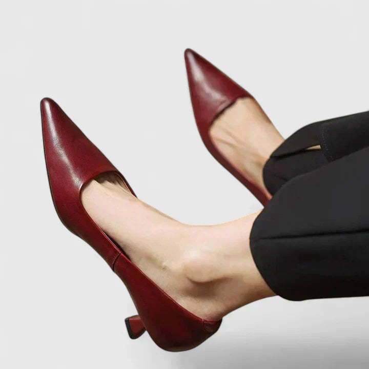 A woman in supportive everyday heels moving from the office to an evening event.