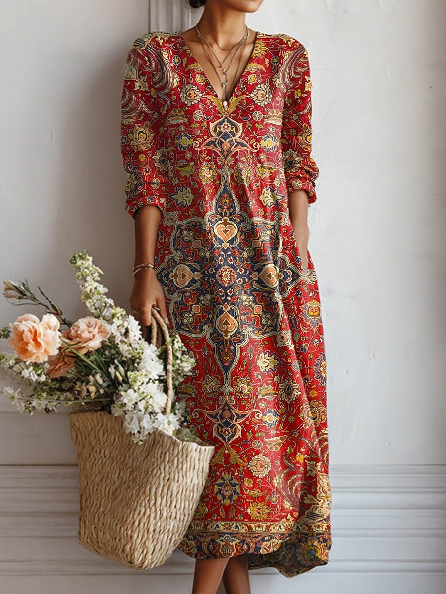 A woman wearing a light everyday day dress during a relaxed day out.