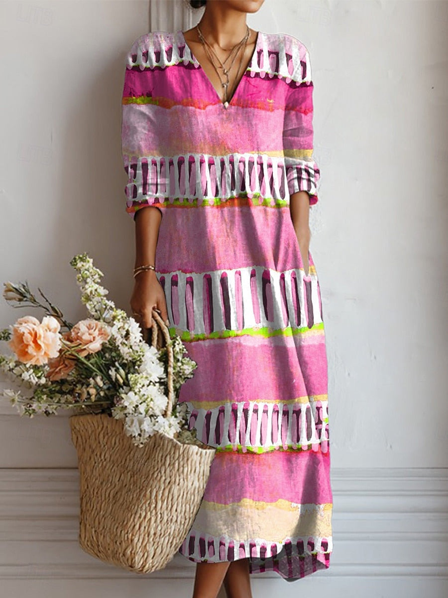 A woman wearing a soft, easy day dress as she pops out for coffee with friends.